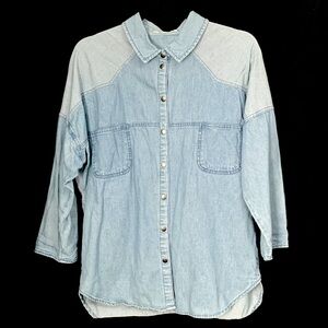 2.1 Denim 100% Cotton Chambray Color Block Snap Front Shirt